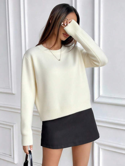 Women's Crew Neck Ribbed Knit Sweater, Fitted Pullover for Fall Winter - Royal Blue