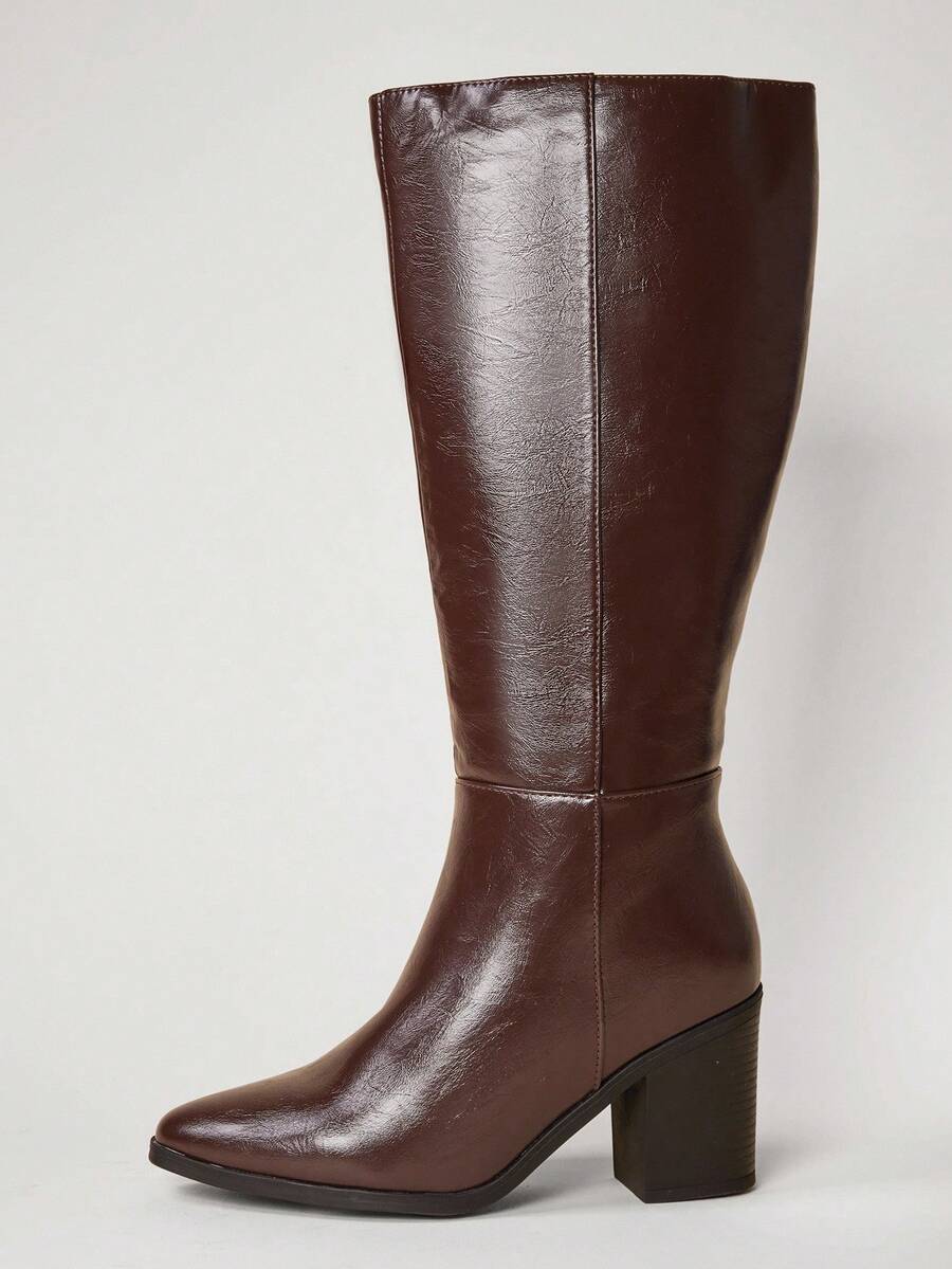 SHUZIA Staple Women's 2.5" Block Heel Snip Toe Premium Oil-Finished PU Black Knee High Boots– Sleek, Comfortable & Timeless, Elevate Your Look Season After Season For Christmas Valentine's Day Mensa
