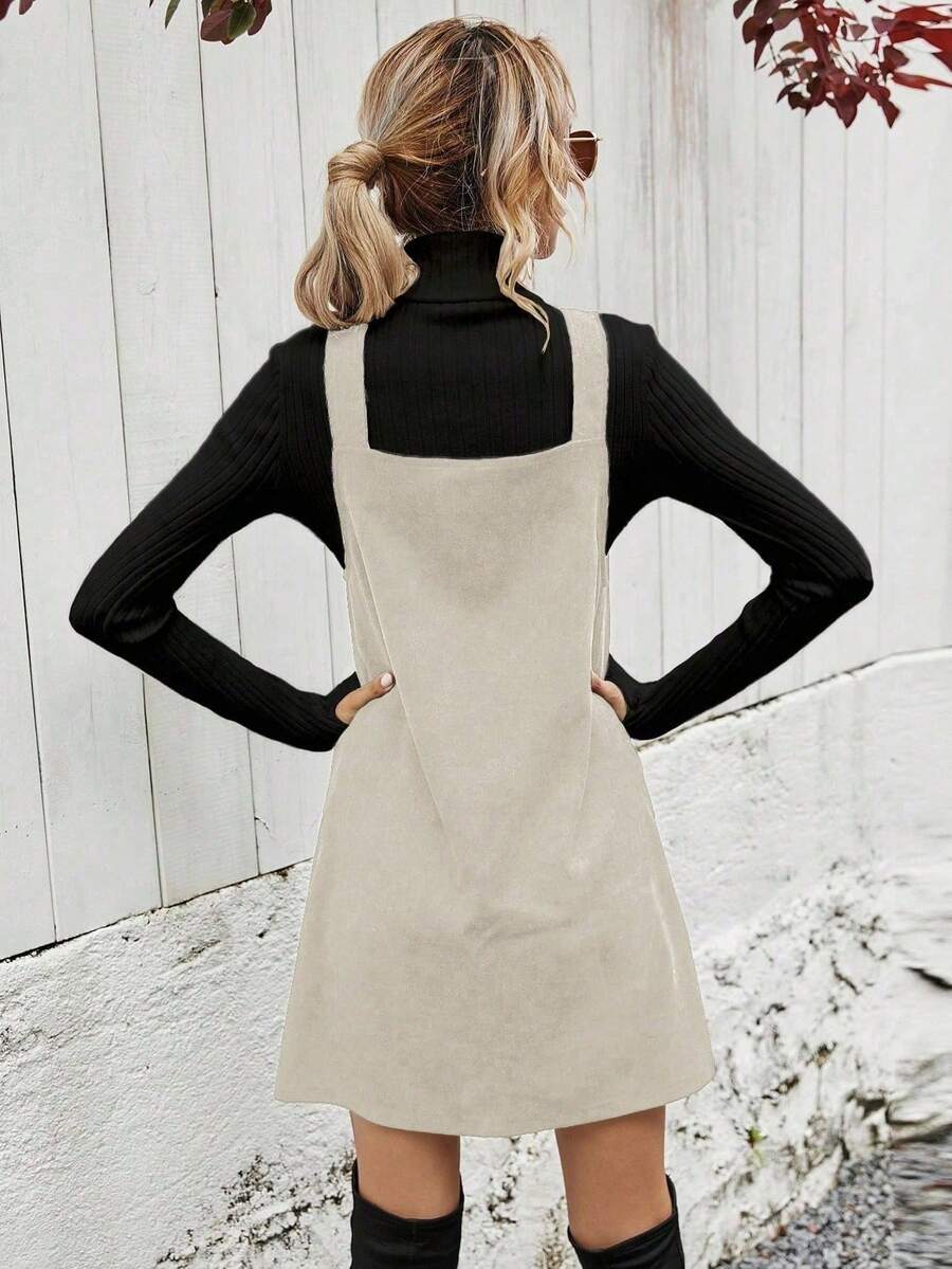 Ottilie Corduroy Button Front Pinafore Mini Dress - Cream