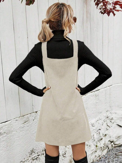 Ottilie Corduroy Button Front Pinafore Mini Dress - Cream