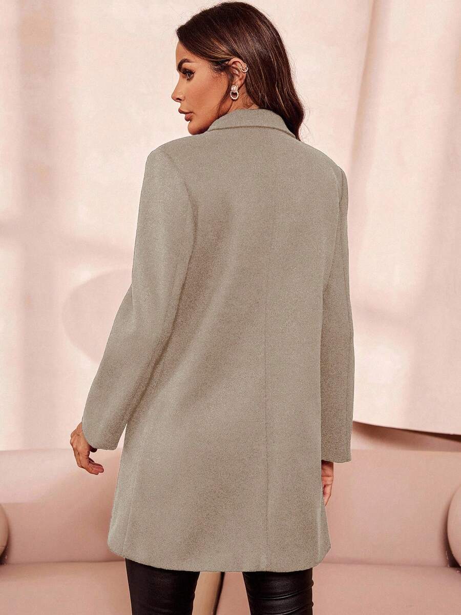 Aveline Double-Breasted Lapel Coat with Tailored Thigh-Length Cut - Mocha Brown