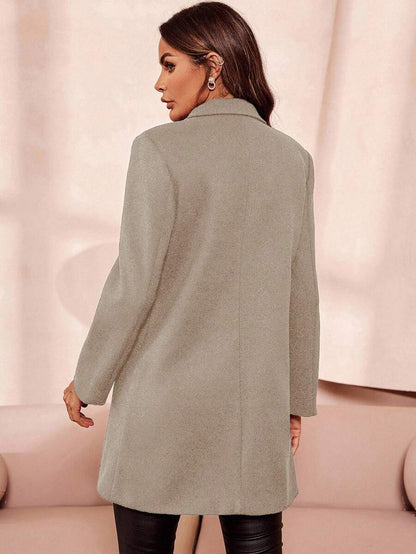 Aveline Double-Breasted Lapel Coat with Tailored Thigh-Length Cut - Mocha Brown