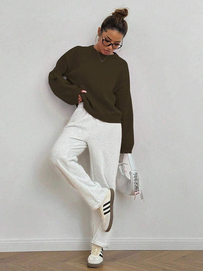 Women's Oversized Crew Neck Pullover Sweater, Relaxed Knit Sweater for Fall Winter - White