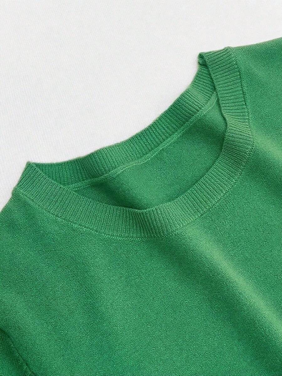 Women's Fine Rib Knit Short Sleeve Top, Fitted Stretch Tee for Layering and Work - Peach
