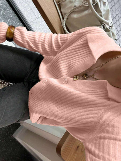 Bavaria Ribbed Knit Collared Button Front Cardigan