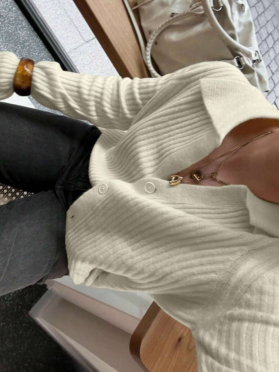 Bavaria Ribbed Knit Collared Button Front Cardigan