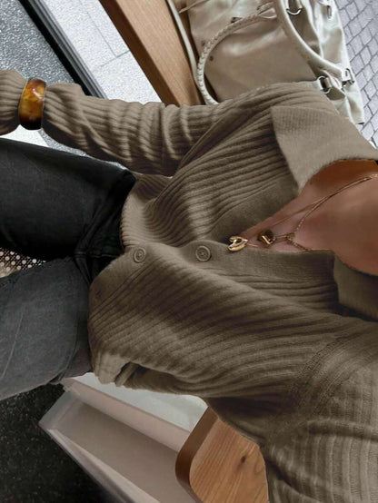 Bavaria Ribbed Knit Collared Button Front Cardigan