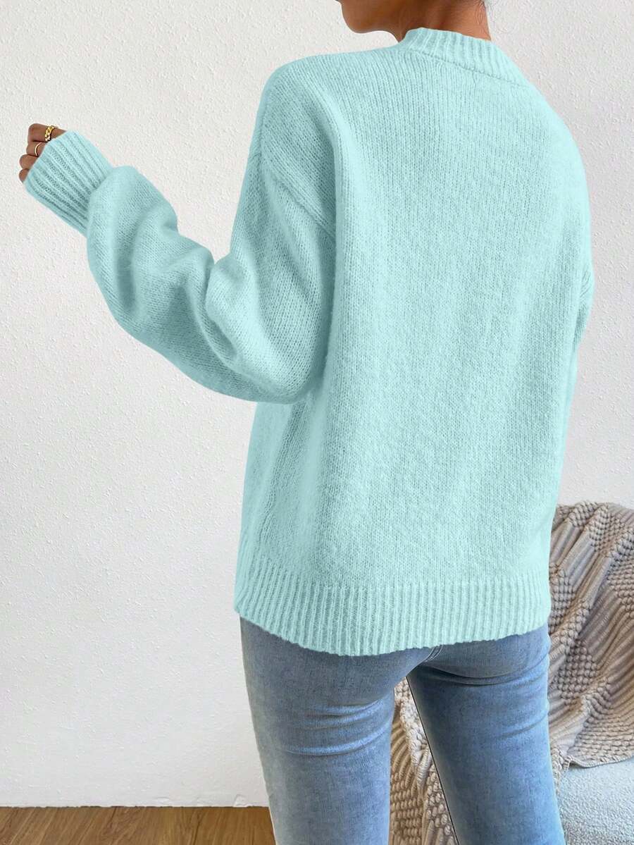 Viola Relaxed Mock Neck Sweater with Drop Shoulders - Ice Blue