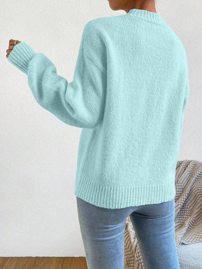 Viola Relaxed Mock Neck Sweater with Drop Shoulders - Ice Blue