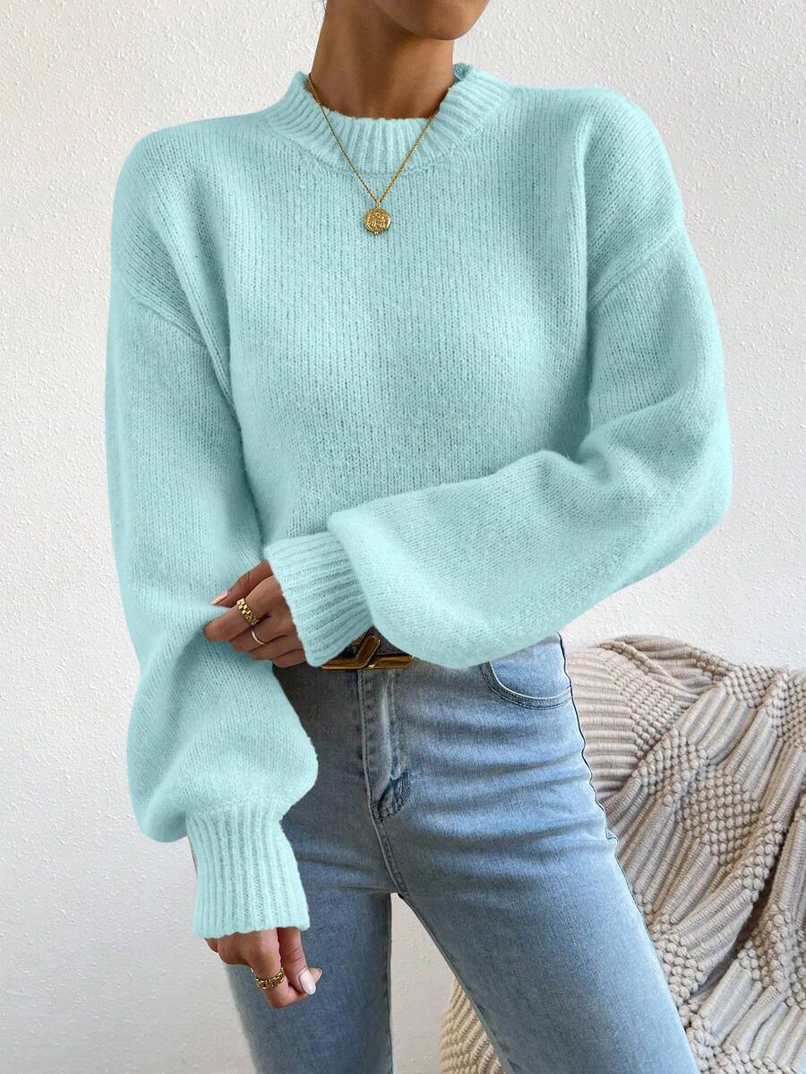 Viola Relaxed Mock Neck Sweater with Drop Shoulders - Ice Blue