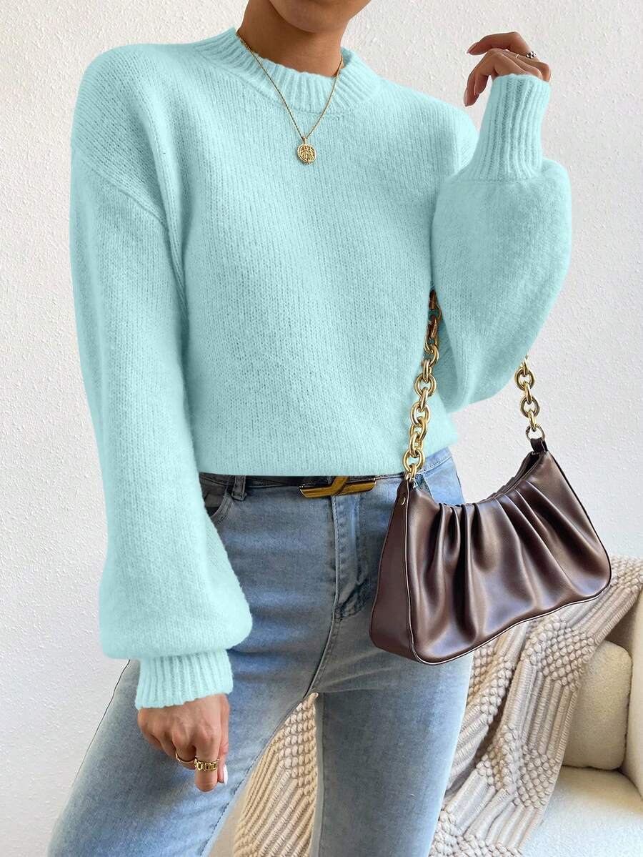 Viola Relaxed Mock Neck Sweater with Drop Shoulders - Ice Blue