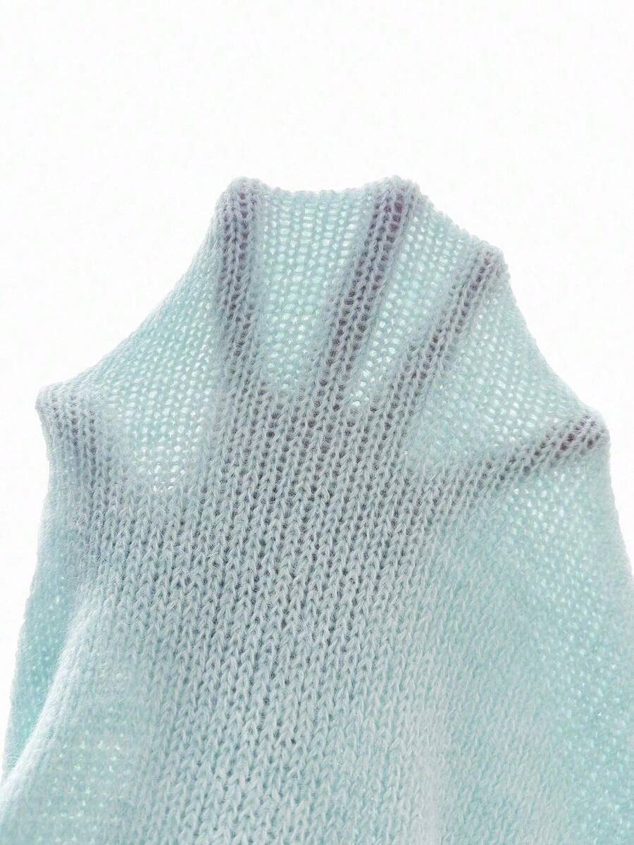 Viola Relaxed Mock Neck Sweater with Drop Shoulders - Ice Blue