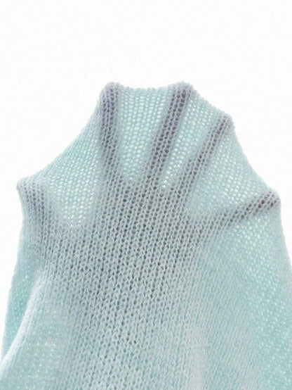 Viola Relaxed Mock Neck Sweater with Drop Shoulders - Ice Blue