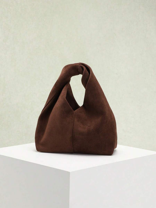 Ginza Small Velvet Touch Knot Top Handle Bag - Coffee