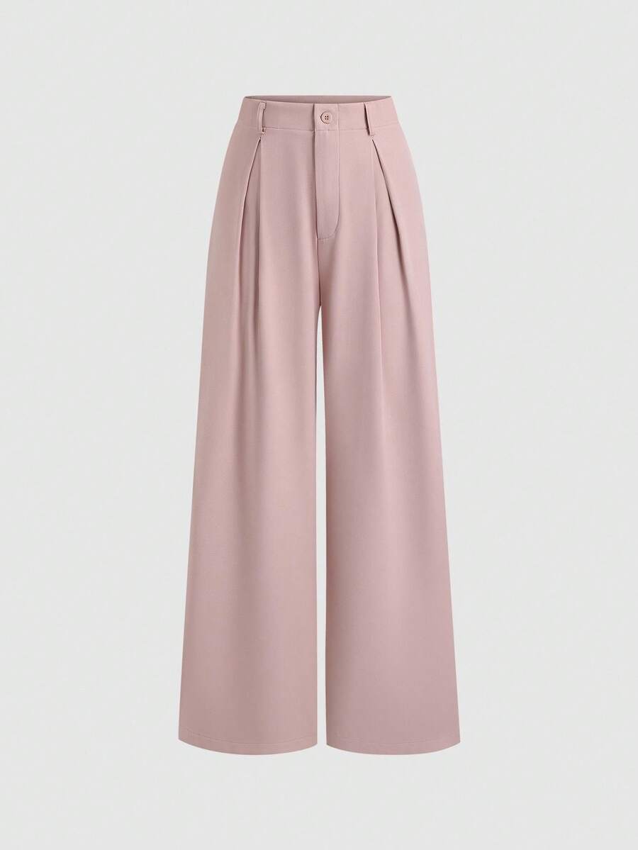 Katya Pleated Wide Leg Pants Tailored High Rise Trousers - Blush Pink
