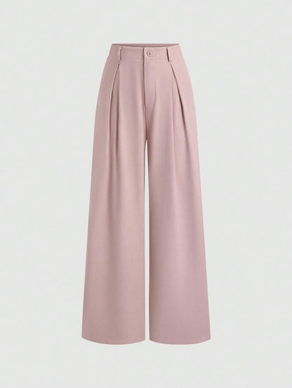 Katya Pleated Wide Leg Pants Tailored High Rise Trousers - Blush Pink