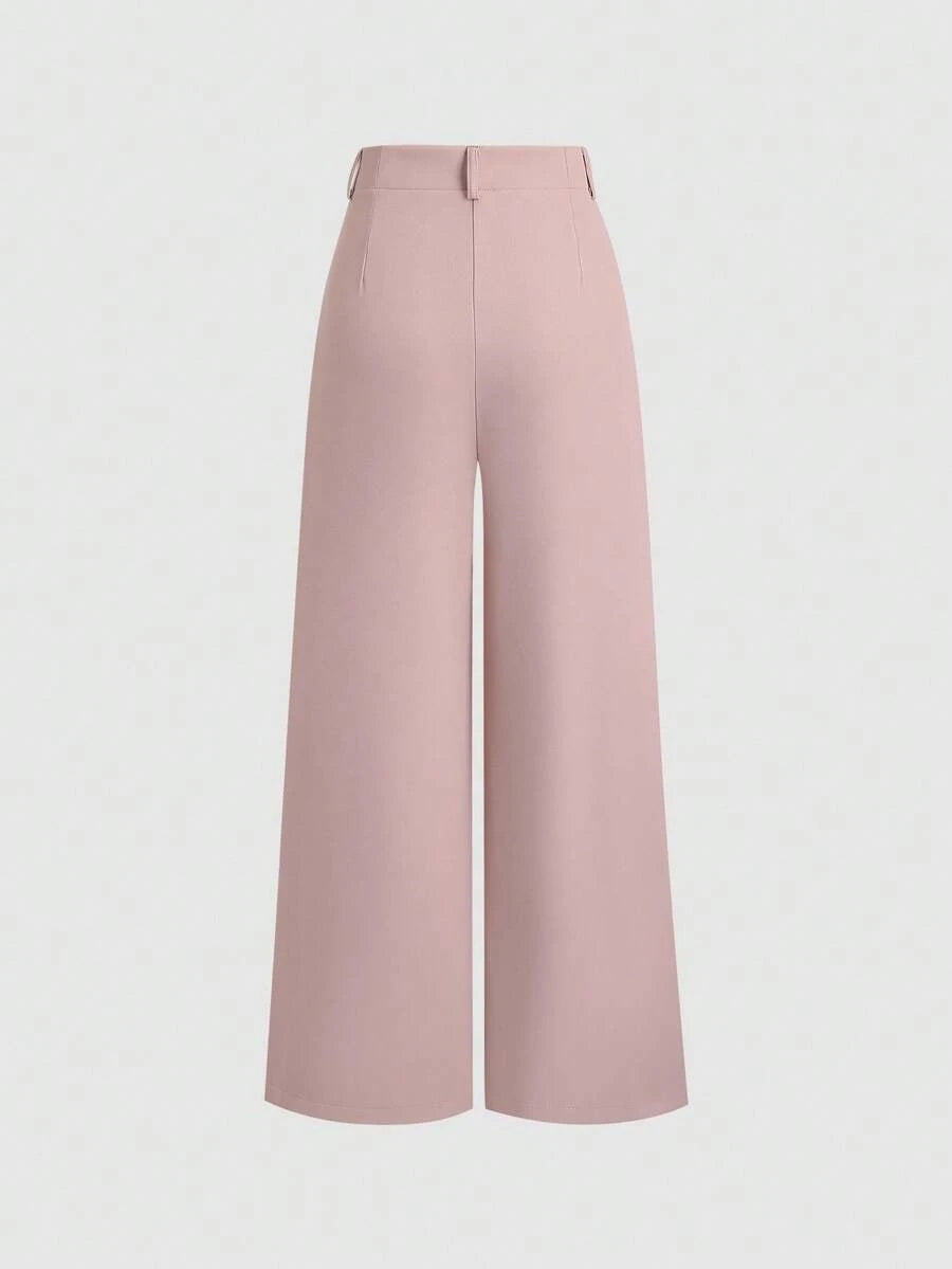 Katya Pleated Wide Leg Pants Tailored High Rise Trousers - Blush Pink