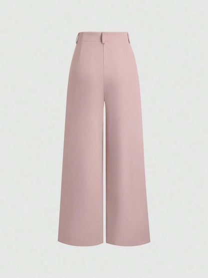 Katya Pleated Wide Leg Pants Tailored High Rise Trousers - Blush Pink