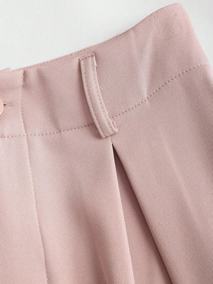 Katya Pleated Wide Leg Pants Tailored High Rise Trousers - Blush Pink