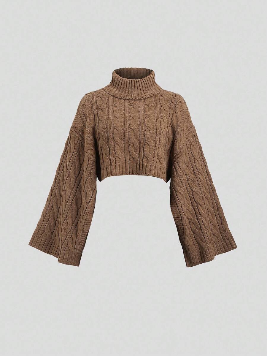 Women's Cable Knit Cropped Sweater and Slip Dress Set, Two Piece Knit Outfit for Fall - Apricot