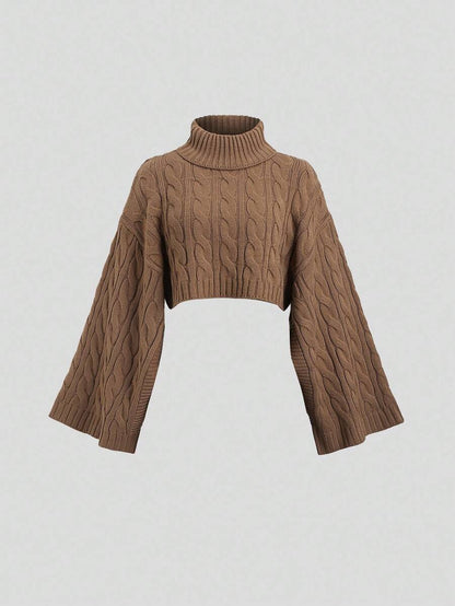 Women's Cable Knit Cropped Sweater and Slip Dress Set, Two Piece Knit Outfit for Fall - Apricot