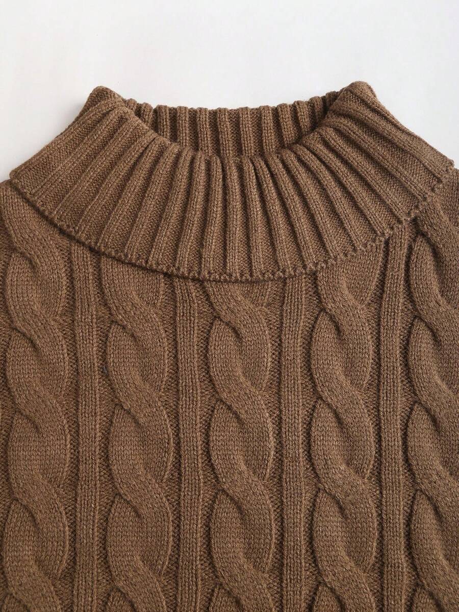 Women's Cable Knit Cropped Sweater and Slip Dress Set, Two Piece Knit Outfit for Fall - Coffee Brown