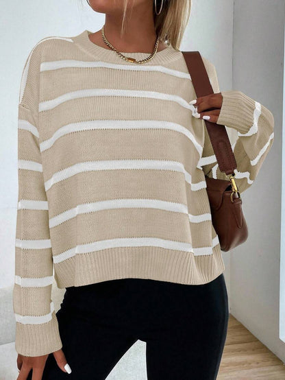Audrey Striped Drop Shoulder Pullover Sweater - Multicolor