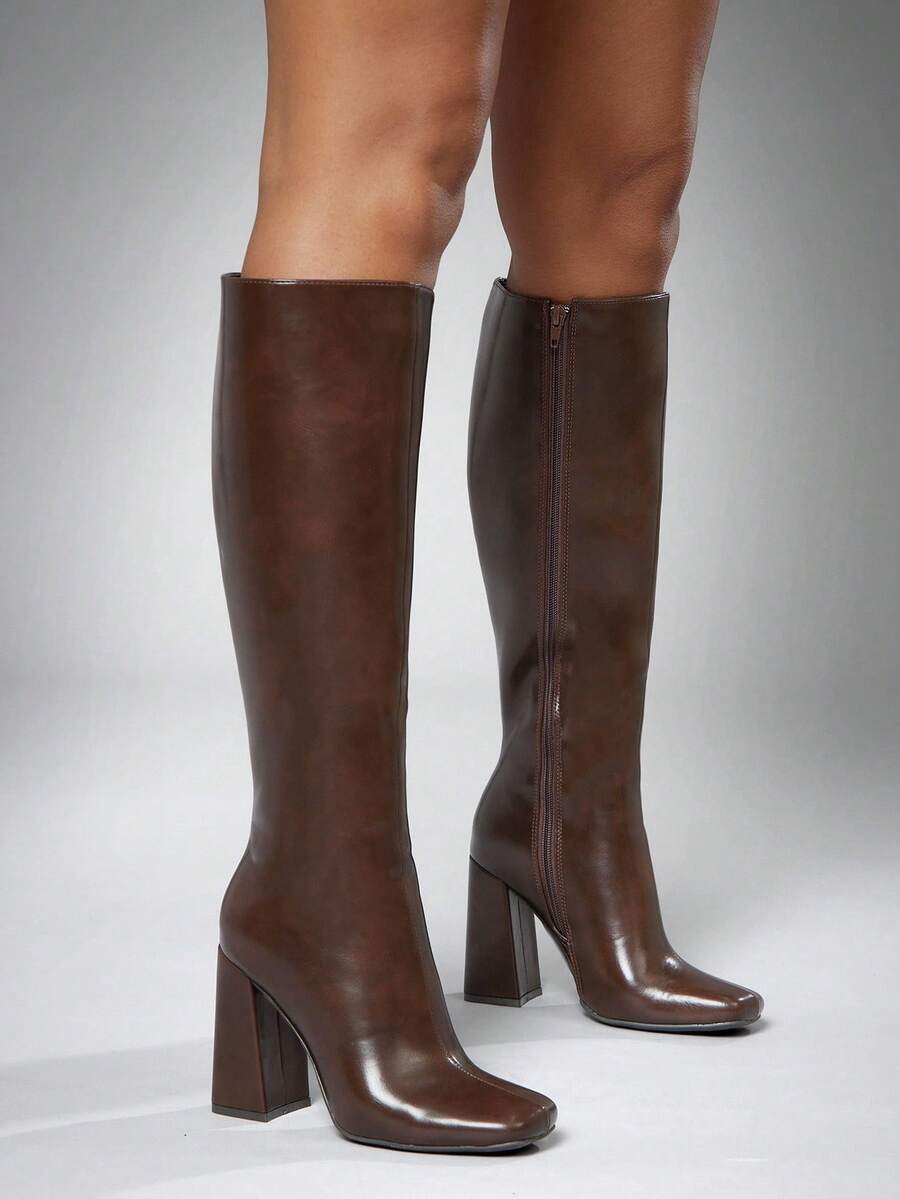 SHUZIA Women's Fashionable & Comfortable Knee-High Side Zipper Chunky Heel Boots Mensa