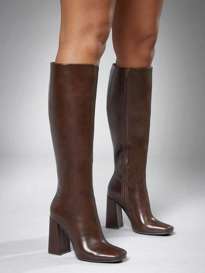 SHUZIA Women's Fashionable & Comfortable Knee-High Side Zipper Chunky Heel Boots Mensa