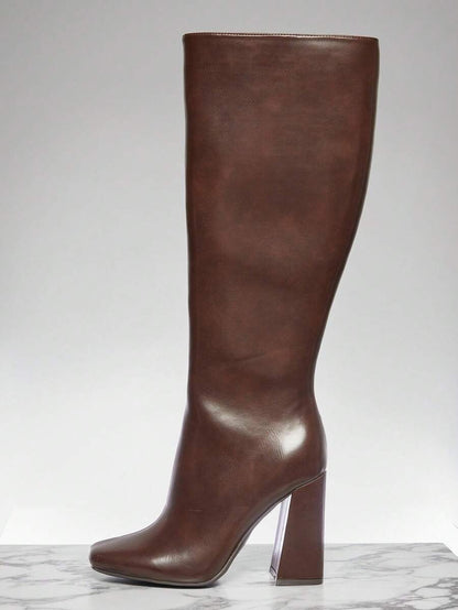 SHUZIA Women's Fashionable & Comfortable Knee-High Side Zipper Chunky Heel Boots Mensa
