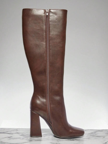 SHUZIA Women's Fashionable & Comfortable Knee-High Side Zipper Chunky Heel Boots Mensa