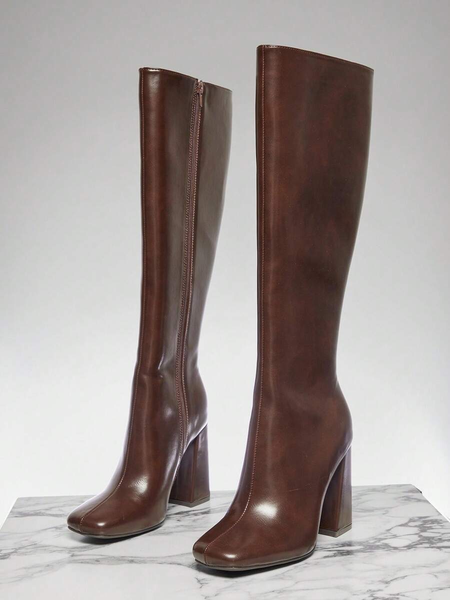 SHUZIA Women's Fashionable & Comfortable Knee-High Side Zipper Chunky Heel Boots Mensa