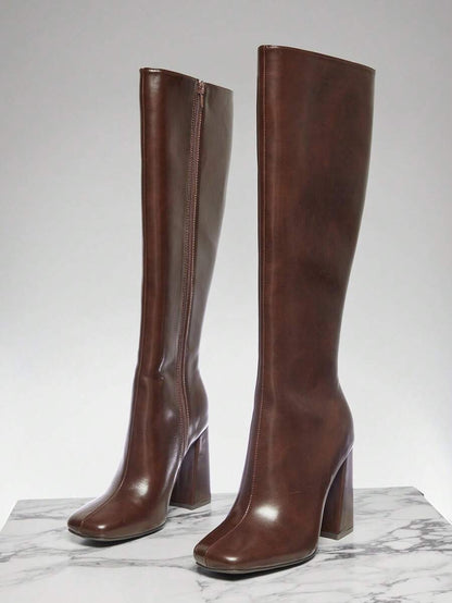 SHUZIA Women's Fashionable & Comfortable Knee-High Side Zipper Chunky Heel Boots Mensa