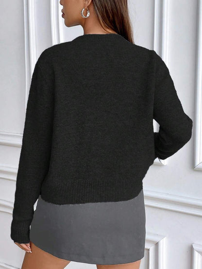 Women's Crew Neck Ribbed Knit Sweater, Fitted Pullover for Fall Winter - Black