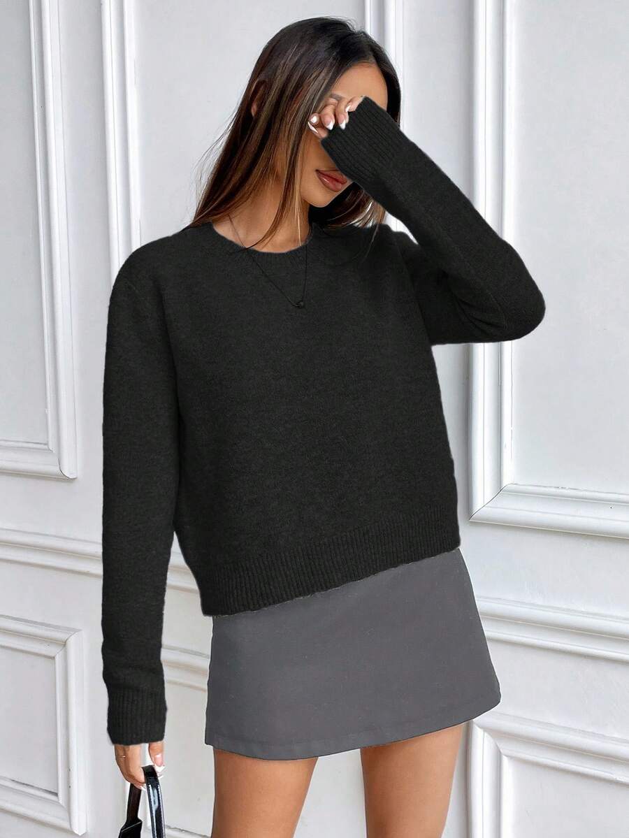 Women's Crew Neck Ribbed Knit Sweater, Fitted Pullover for Fall Winter - Beige