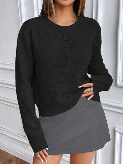 Women's Crew Neck Ribbed Knit Sweater, Fitted Pullover for Fall Winter - Khaki