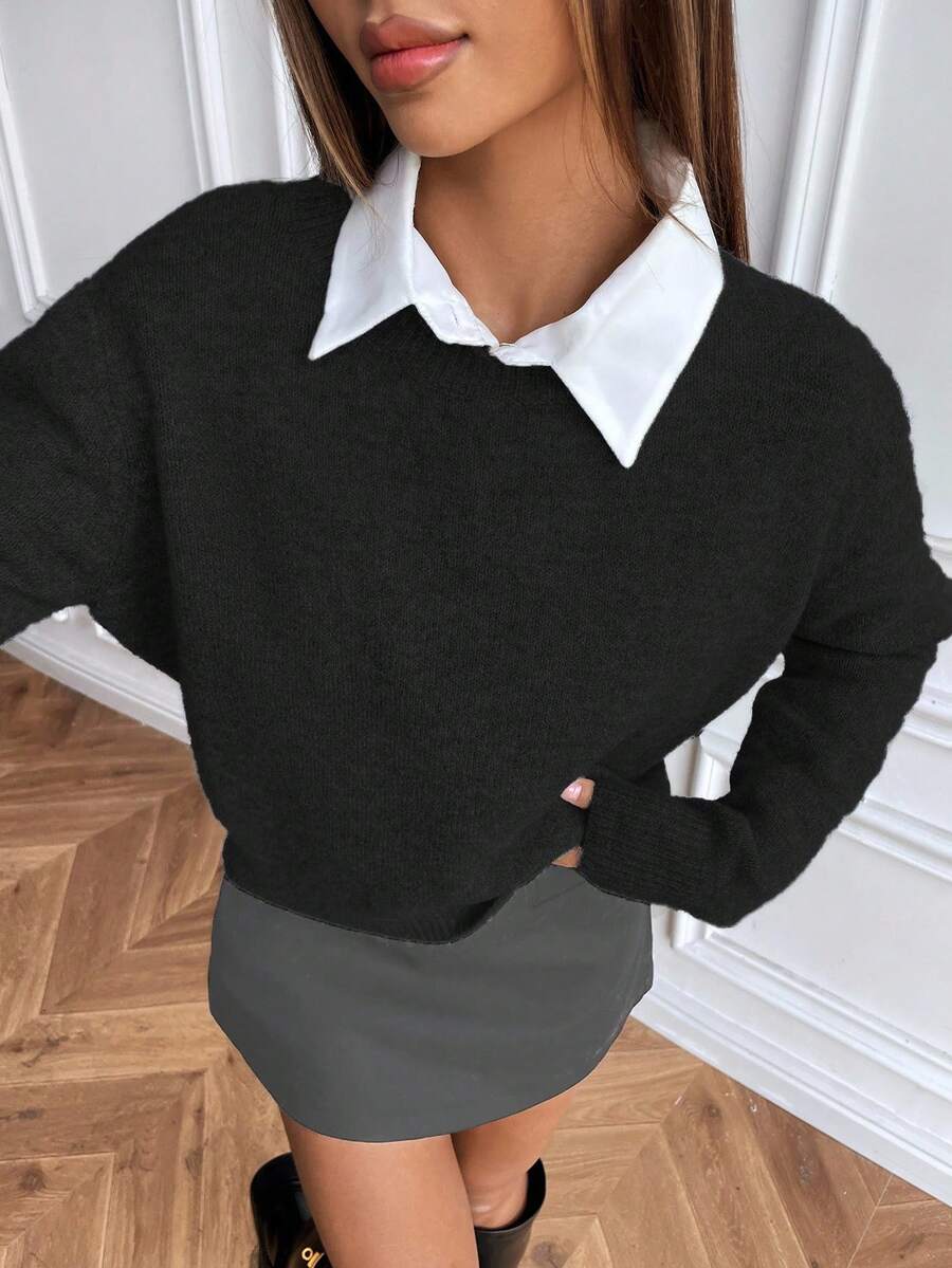 Women's Crew Neck Ribbed Knit Sweater, Fitted Pullover for Fall Winter - Pink