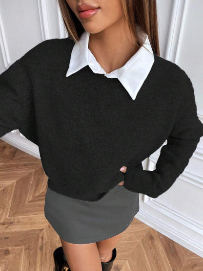 Women's Crew Neck Ribbed Knit Sweater, Fitted Pullover for Fall Winter - Pink