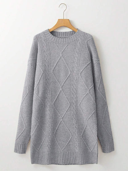 Alina Oversized Cable Knit Sweater Dress - Apricot