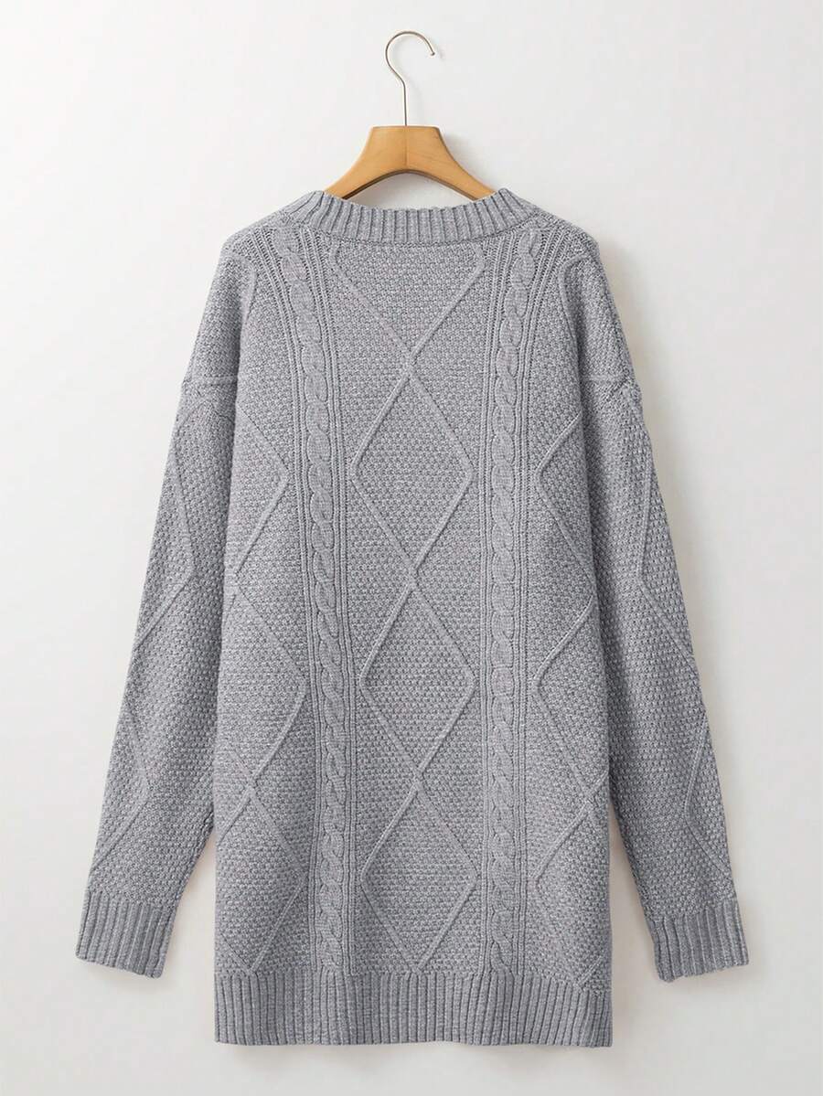 Alina Oversized Cable Knit Sweater Dress - Apricot