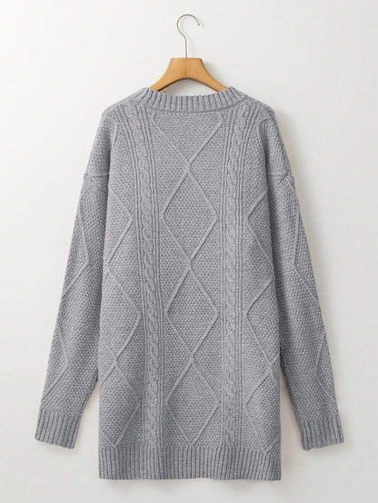 Alina Oversized Cable Knit Sweater Dress - Apricot