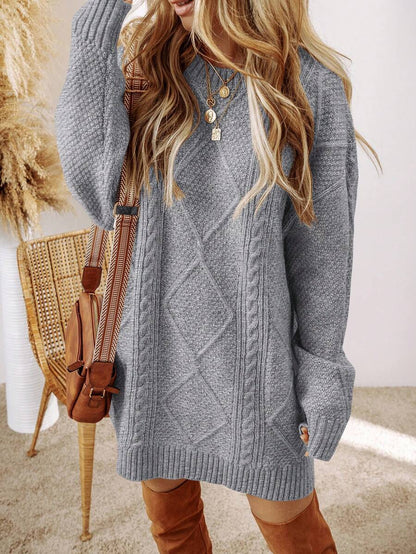 Alina Oversized Cable Knit Sweater Dress - Apricot