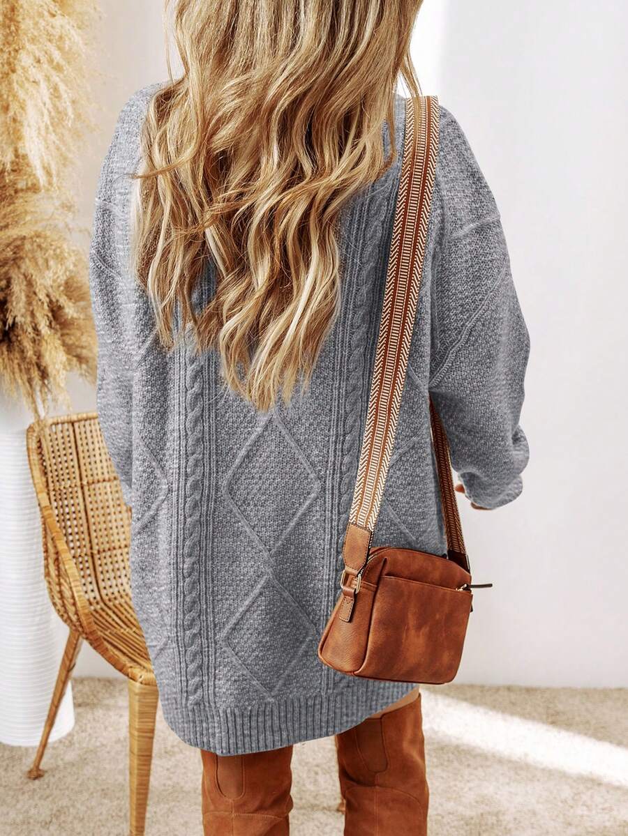 Alina Oversized Cable Knit Sweater Dress - Apricot