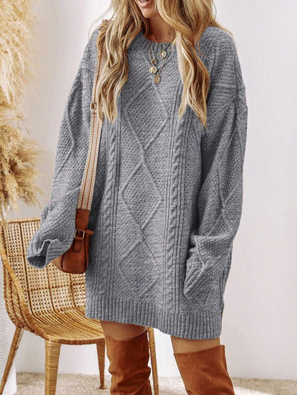 Alina Oversized Cable Knit Sweater Dress - Apricot