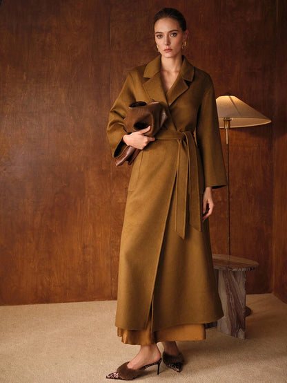 Amalie Pure Wool Single Button Belted Midi Overcoat - Camel