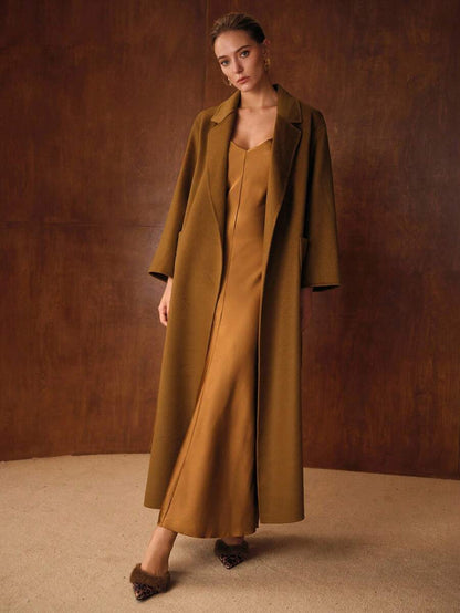 Amalie Pure Wool Single Button Belted Midi Overcoat - Camel