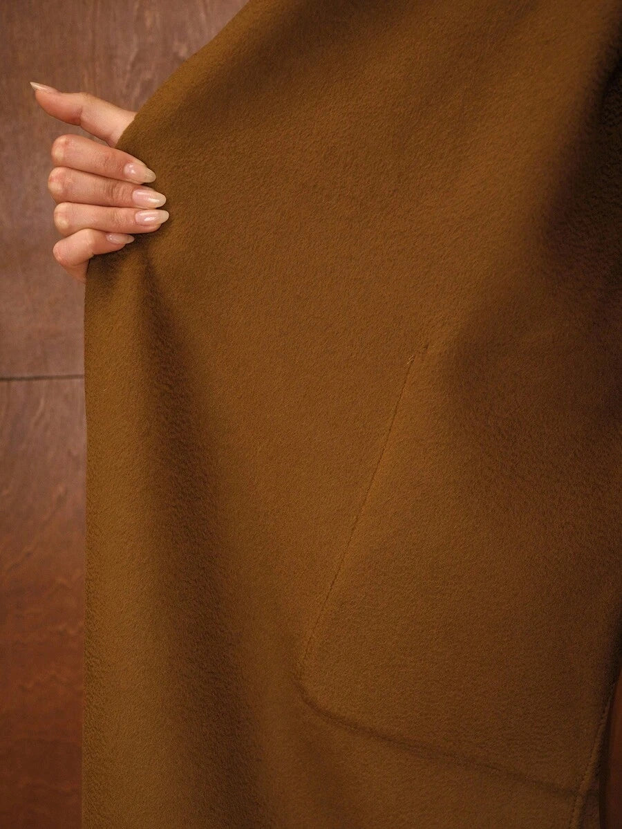 Amalie Pure Wool Single Button Belted Midi Overcoat - Camel