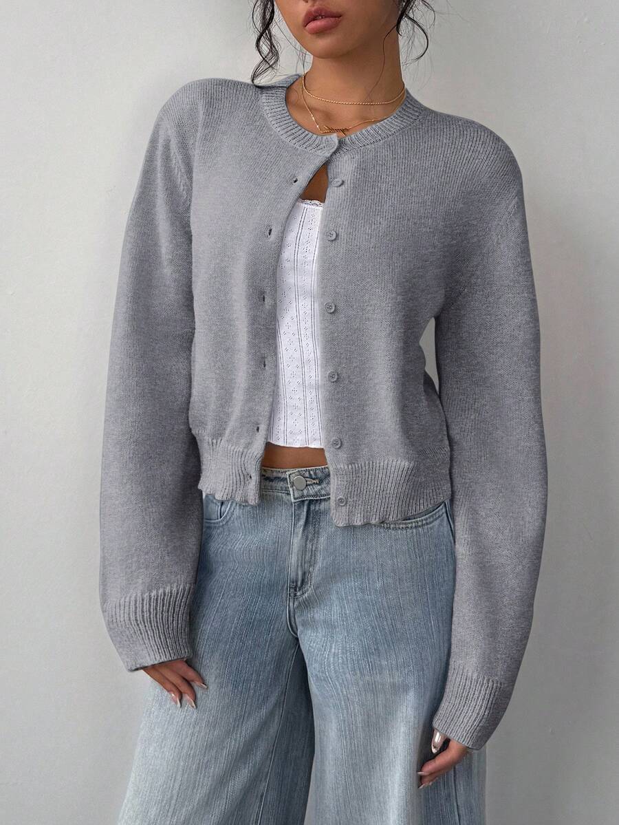 Elowen Round Neck Cropped Cardigan - Green