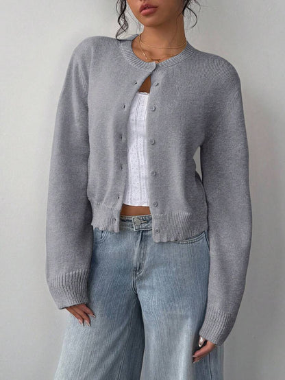 Elowen Round Neck Cropped Cardigan - Green