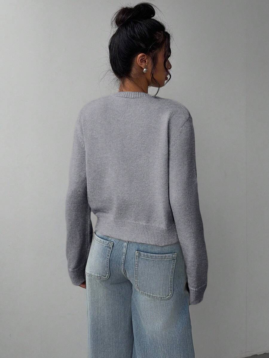 Elowen Round Neck Cropped Cardigan - Green